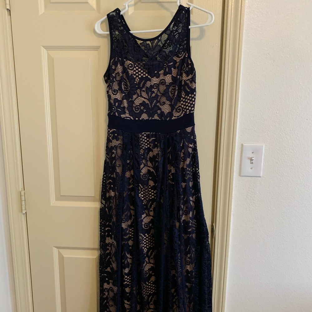 Long Navy lace and Cream Dress